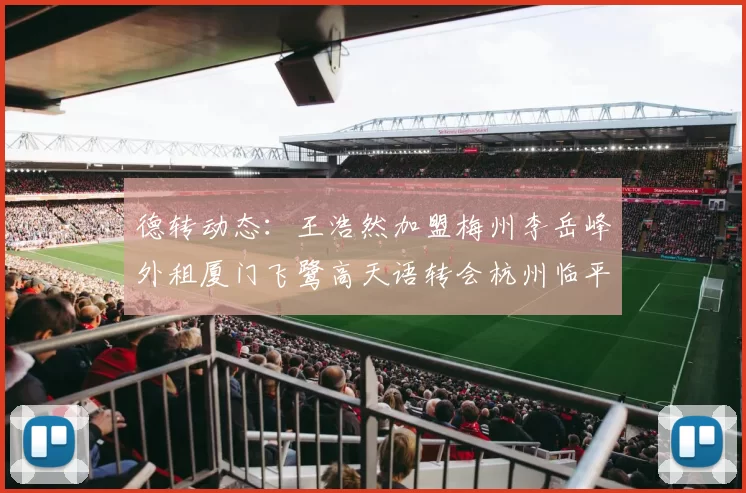 德转动态:王浩然加盟梅州李岳峰外租厦门飞鹭高天语转会杭州临平吴越